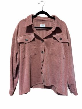 Ci Sono Corduroy Button-Front Shacket in Rose